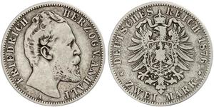 2 Mark Anhalt-Dessau (1603 -1863) / Anhalt (1806 - 1918) Plata Frederick I, Duke of Anhalt (1831-1904)