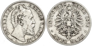 2 Mark Anhalt-Dessau (1603 -1863) / Anhalt (1806 - 1918) Plata Frederick I, Duke of Anhalt (1831-1904)