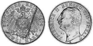 2 Mark Anhalt-Dessau (1603 -1863) / Anhalt (1806 - 1918) Plata Federico II de Anhalt(1856 – 1918)