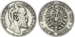 2 Mark Anhalt-Dessau (1603 -1863) / Anhalt (1806 - 1918) Plata Frederick I, Duke of Anhalt (1831-1904)