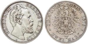 2 Mark Anhalt-Dessau (1603 -1863) / Anhalt (1806 - 1918) Plata Frederick I, Duke of Anhalt (1831-1904)