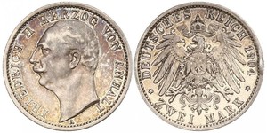 2 Mark Anhalt-Dessau (1603 -1863) / Anhalt (1806 - 1918) Plata Federico II de Anhalt(1856 – 1918)