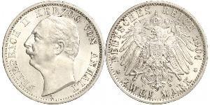 2 Mark Anhalt-Dessau (1603 -1863) / Anhalt (1806 - 1918) Plata Federico II de Anhalt(1856 – 1918)