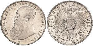 2 Mark Ducado de Sajonia-Meiningen (1680 - 1918) Plata Jorge II de Sajonia-Meiningen