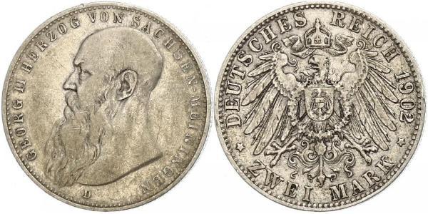2 Mark Ducado de Sajonia-Meiningen (1680 - 1918) Plata Jorge II de Sajonia-Meiningen