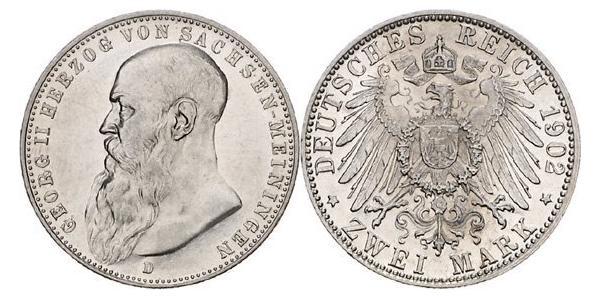 2 Mark Ducado de Sajonia-Meiningen (1680 - 1918) Plata Jorge II de Sajonia-Meiningen