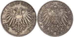 2 Mark Free City of Lübeck Plata 