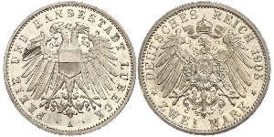 2 Mark Free City of Lübeck Plata 