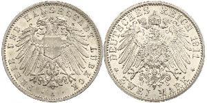 2 Mark Free City of Lübeck Plata 