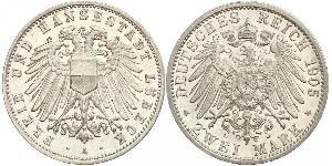 2 Mark Free City of Lübeck Plata 