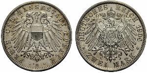 2 Mark Free City of Lübeck Plata 