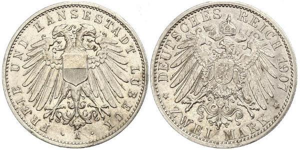 2 Mark Free City of Lübeck Plata 