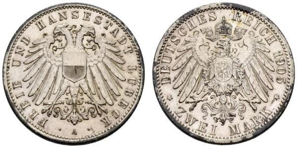 2 Mark Free City of Lübeck Plata 