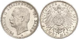 2 Mark Gran Ducado de Baden (1806-1918) Plata Federico II de Baden (1857 - 1928)