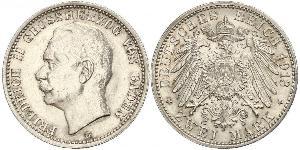 2 Mark Gran Ducado de Baden (1806-1918) Plata Federico II de Baden (1857 - 1928)