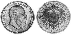 2 Mark Gran Ducado de Baden (1806-1918) Plata Federico I de Baden (1826 - 1907)