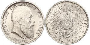 2 Mark Gran Ducado de Baden (1806-1918) Plata Federico I de Baden (1826 - 1907)