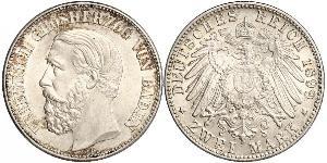 2 Mark Gran Ducado de Baden (1806-1918) Plata Federico I de Baden (1826 - 1907)