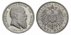 2 Mark Gran Ducado de Baden (1806-1918) Plata Federico I de Baden (1826 - 1907)