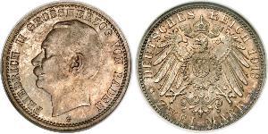2 Mark Gran Ducado de Baden (1806-1918) Plata Federico II de Baden (1857 - 1928)