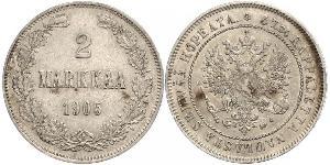 2 Mark Gran Ducado de Finlandia (1809 - 1917) Plata Alejandro III (1845 -1894)