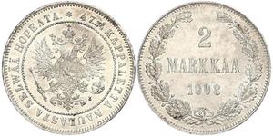 2 Mark Gran Ducado de Finlandia (1809 - 1917) Plata Alejandro III (1845 -1894)