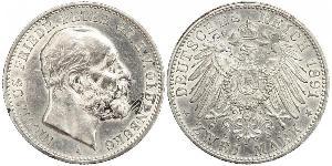 2 Mark Grand Duchy of Oldenburg (1814 - 1918) Plata Pedro II de Oldenburgo (1827 - 1900)