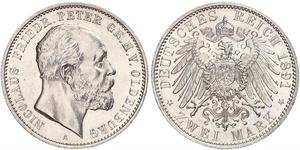 2 Mark Grand Duchy of Oldenburg (1814 - 1918) Plata Pedro II de Oldenburgo (1827 - 1900)