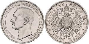 2 Mark Grand Duchy of Oldenburg (1814 - 1918) Plata Federico Augusto III de Sajonia (1865-1932)