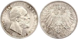 2 Mark Grand Duchy of Oldenburg (1814 - 1918) Plata Pedro II de Oldenburgo (1827 - 1900)