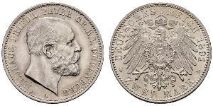 2 Mark Grand Duchy of Oldenburg (1814 - 1918) Plata Pedro II de Oldenburgo (1827 - 1900)