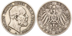 2 Mark Grand Duchy of Oldenburg (1814 - 1918) Plata Pedro II de Oldenburgo (1827 - 1900)