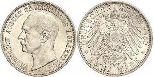 2 Mark Grand Duchy of Oldenburg (1814 - 1918) Plata Federico Augusto III de Sajonia (1865-1932)