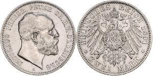 2 Mark Grand Duchy of Oldenburg (1814 - 1918) Plata Pedro II de Oldenburgo (1827 - 1900)