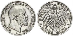 2 Mark Grand Duchy of Oldenburg (1814 - 1918) Plata Pedro II de Oldenburgo (1827 - 1900)