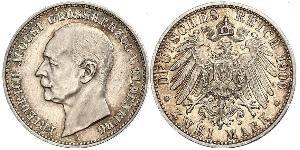 2 Mark Grand Duchy of Oldenburg (1814 - 1918) Plata Federico Augusto III de Sajonia (1865-1932)