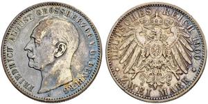 2 Mark Grand Duchy of Oldenburg (1814 - 1918) Plata Federico Augusto III de Sajonia (1865-1932)