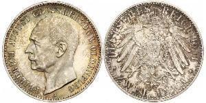 2 Mark Grand Duchy of Oldenburg (1814 - 1918) Plata Federico Augusto III de Sajonia (1865-1932)