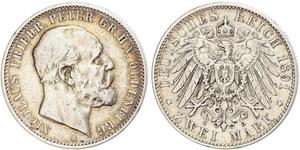 2 Mark Grand Duchy of Oldenburg (1814 - 1918) Plata Pedro II de Oldenburgo (1827 - 1900)