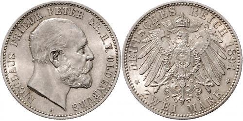 2 Mark Grand Duchy of Oldenburg (1814 - 1918) Plata Pedro II de Oldenburgo (1827 - 1900)