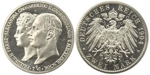 2 Mark Mecklemburgo-Schwerin (1352-1918) Plata Frederick Francis IV, Grand Duke of Mecklenburg (1882 - 1945)