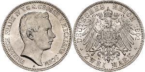 2 Mark Mecklemburgo-Schwerin (1352-1918) Plata Frederick Francis IV, Grand Duke of Mecklenburg (1882 - 1945)