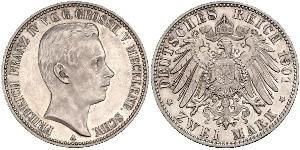 2 Mark Mecklemburgo-Schwerin (1352-1918) Plata Frederick Francis IV, Grand Duke of Mecklenburg (1882 - 1945)