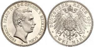 2 Mark Mecklemburgo-Schwerin (1352-1918) Plata Frederick Francis IV, Grand Duke of Mecklenburg (1882 - 1945)