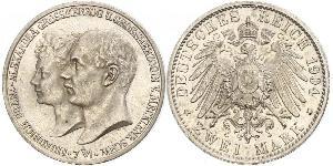 2 Mark Mecklemburgo-Schwerin (1352-1918) Plata Frederick Francis IV, Grand Duke of Mecklenburg (1882 - 1945)