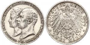 2 Mark Mecklemburgo-Schwerin (1352-1918) Plata Frederick Francis IV, Grand Duke of Mecklenburg (1882 - 1945)