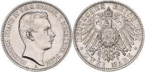 2 Mark Mecklemburgo-Schwerin (1352-1918) Plata Frederick Francis IV, Grand Duke of Mecklenburg (1882 - 1945)