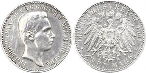 2 Mark Mecklemburgo-Schwerin (1352-1918) Plata Frederick Francis IV, Grand Duke of Mecklenburg (1882 - 1945)