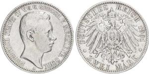 2 Mark Mecklemburgo-Schwerin (1352-1918) Plata Frederick Francis IV, Grand Duke of Mecklenburg (1882 - 1945)