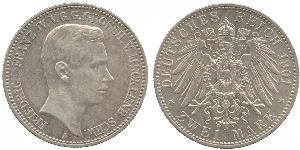 2 Mark Mecklemburgo-Schwerin (1352-1918) Plata Frederick Francis IV, Grand Duke of Mecklenburg (1882 - 1945)